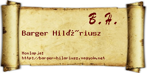 Barger Hiláriusz névjegykártya